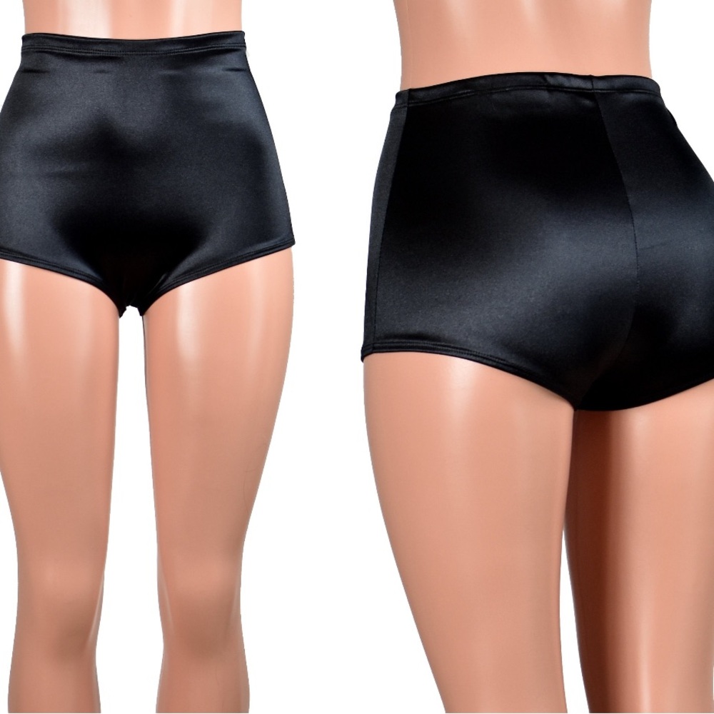 High-Waisted Black Satin Shorts